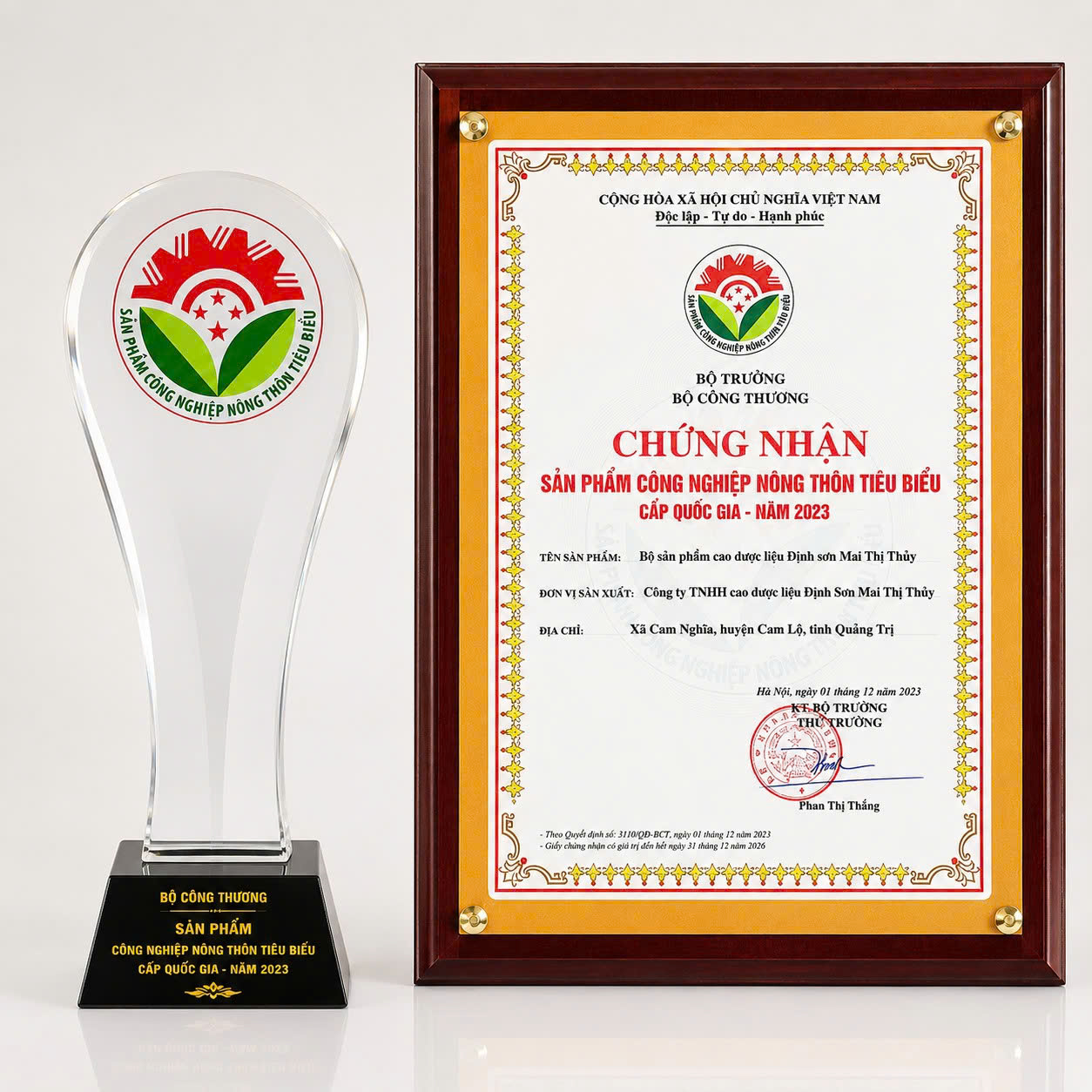Chứng nhận Sản phẩm Công nghiệp Nông thôn tiêu biểu